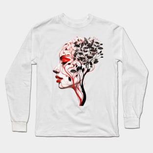 Floral Face: Nature's Elegance Long Sleeve T-Shirt